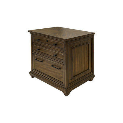 Lateral File Cabinet, 1 Locking File, 1 Utility Drawer, Fully Assembled, Brown