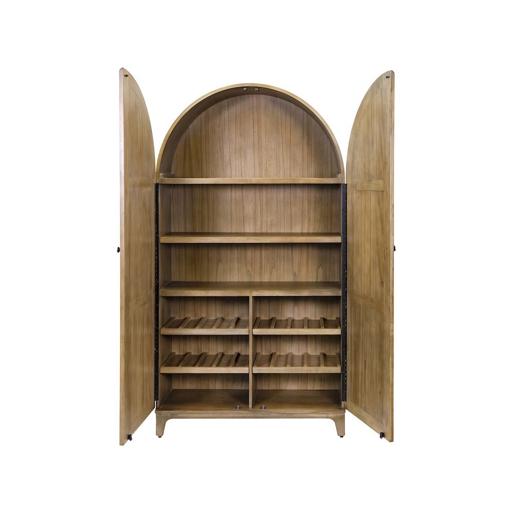 Coastal Arch Bar Cabinet, Fully Assembled, 2 Doors, Wine Storage, Brown