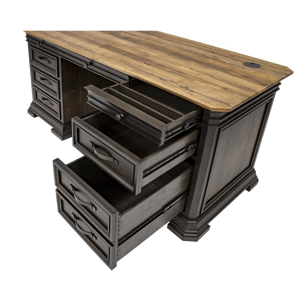 Double Pedestal Executive Desk, 7 Drawers, Locking File, Brown