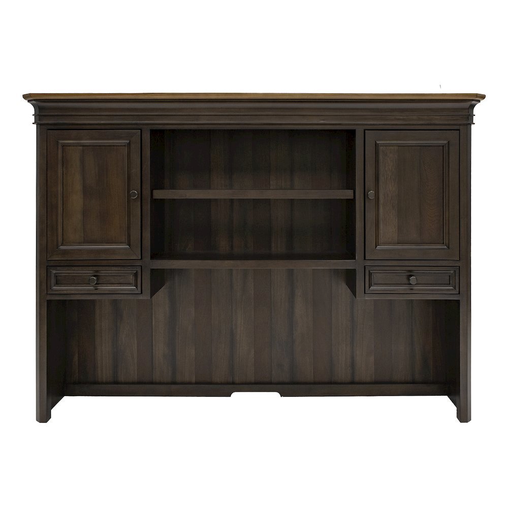 Executive Desk Hutch with Wood Doors, Adjustable Shelves, Brown