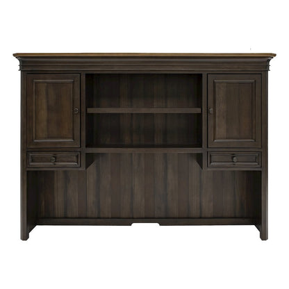 Executive Desk Hutch with Wood Doors, Adjustable Shelves, Brown