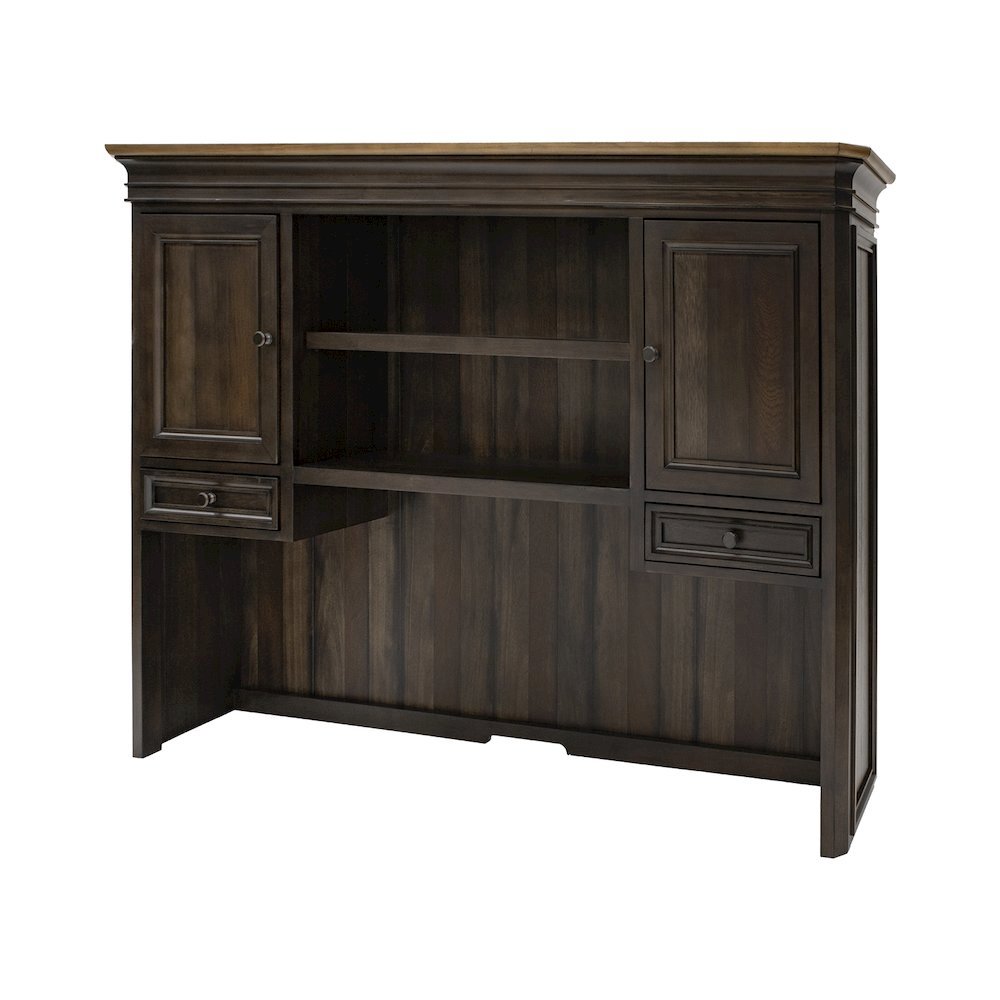 Executive Desk Hutch with Wood Doors, Adjustable Shelves, Brown