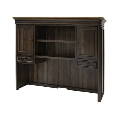 Executive Desk Hutch with Wood Doors, Adjustable Shelves, Brown