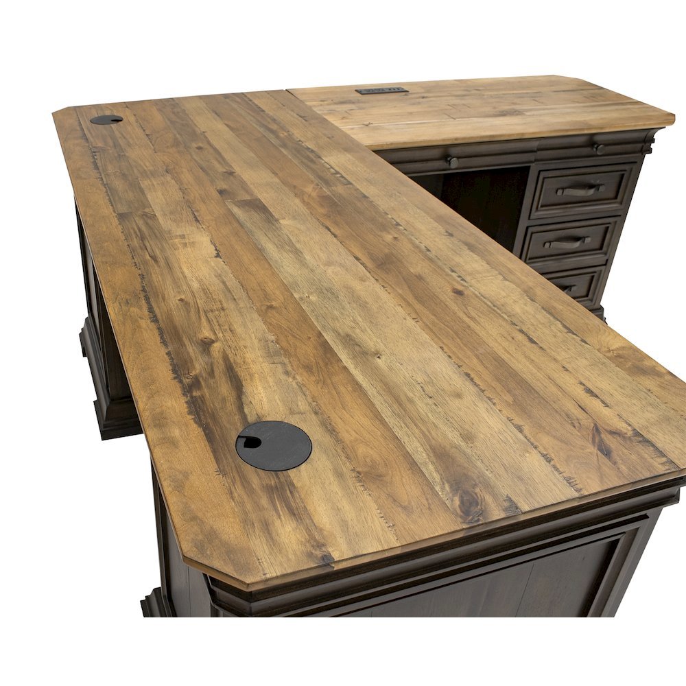 L-Desk & Return, 4 Drawers, 2 Files, Wire Management, Brown