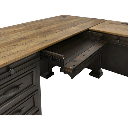 L-Desk & Return, 4 Drawers, 2 Files, Wire Management, Brown