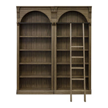 8 Foot Bookcase Wall, Ladder, Adjustable Shelves, Brown