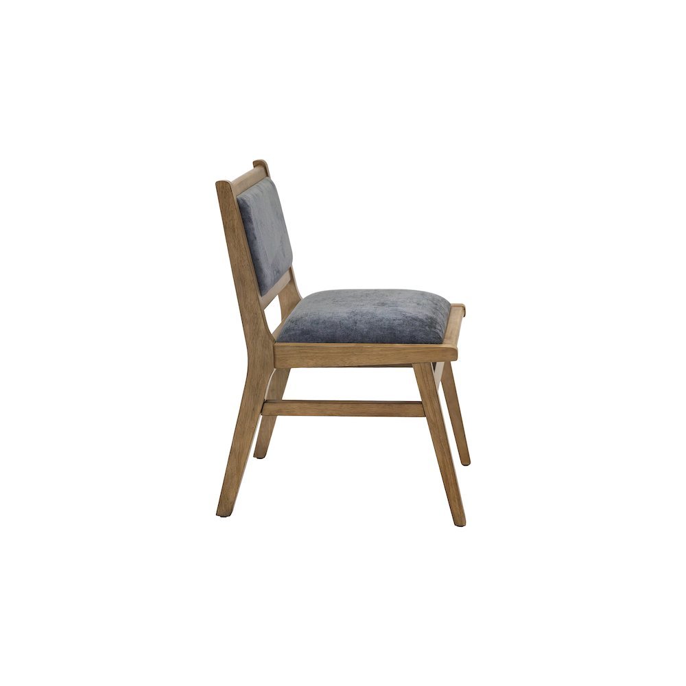 Two Mid-Century Modern Dining Side Chairs, Upholstered, Angled Back, Brown/Blue