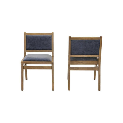 Two Mid-Century Modern Dining Side Chairs, Upholstered, Angled Back, Brown/Blue