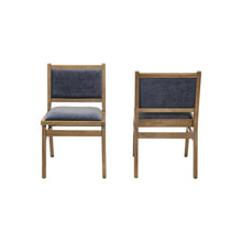 Two Mid-Century Modern Dining Side Chairs, Upholstered, Angled Back, Brown/Blue