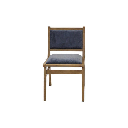 Two Mid-Century Modern Dining Side Chairs, Upholstered, Angled Back, Brown/Blue