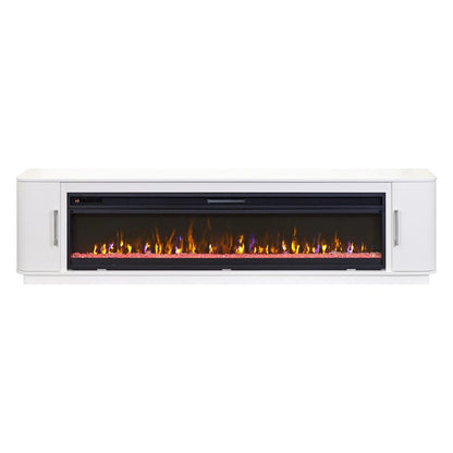 96-Inch Electric Fireplace Console, Infrared Heat, LED Flames, White