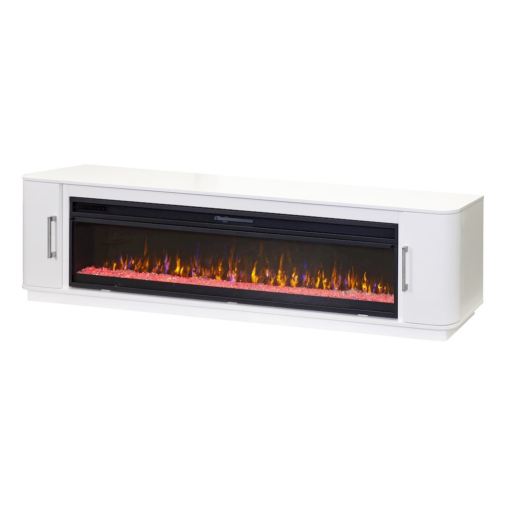96-Inch Electric Fireplace Console, Infrared Heat, LED Flames, White