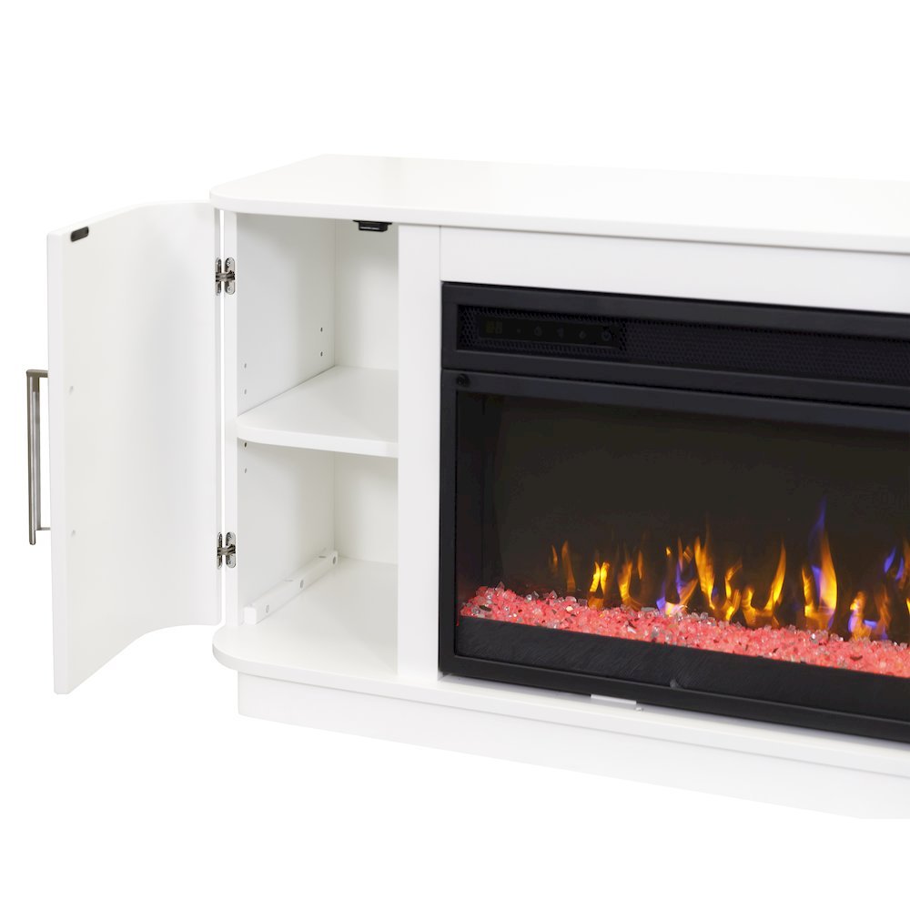 96-Inch Electric Fireplace Console, Infrared Heat, LED Flames, White