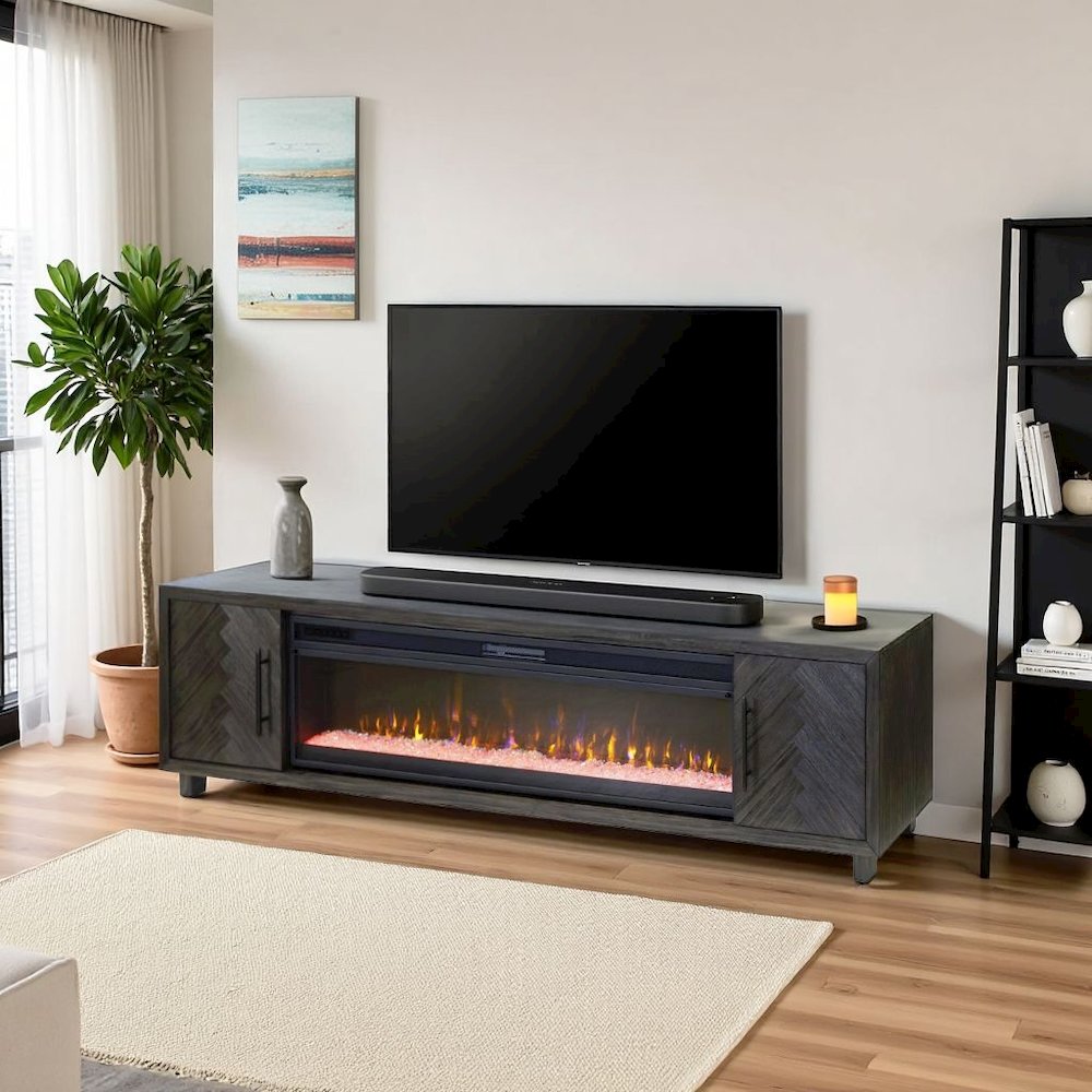 Gray Electric Fireplace TV Stand, Entertainment Console for Living Room