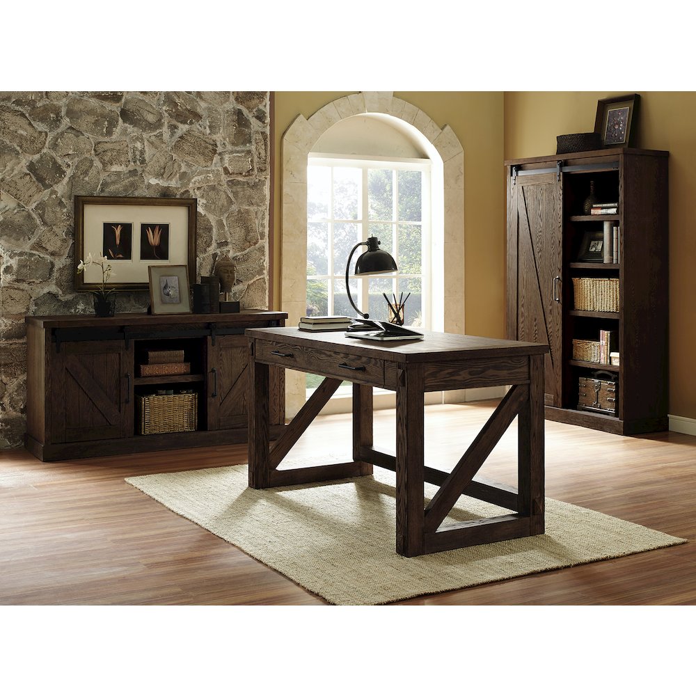 60" TV Console, Barn Door Entertainment Stand, Wood Accent Cabinet, Brown