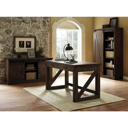 60" TV Console, Barn Door Entertainment Stand, Wood Accent Cabinet, Brown