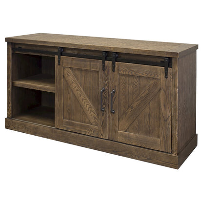 60" TV Console, Barn Door Entertainment Stand, Wood Accent Cabinet, Brown