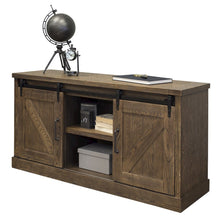60" TV Console, Barn Door Entertainment Stand, Wood Accent Cabinet, Brown