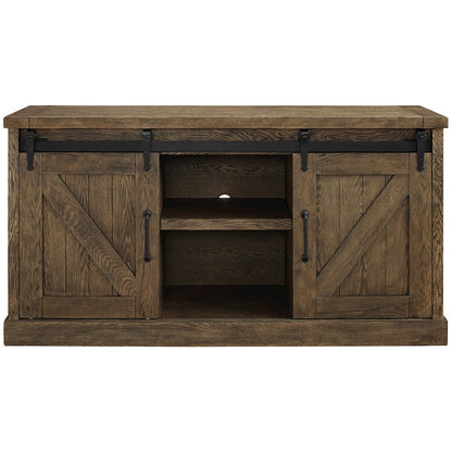 60" TV Console, Barn Door Entertainment Stand, Wood Accent Cabinet, Brown
