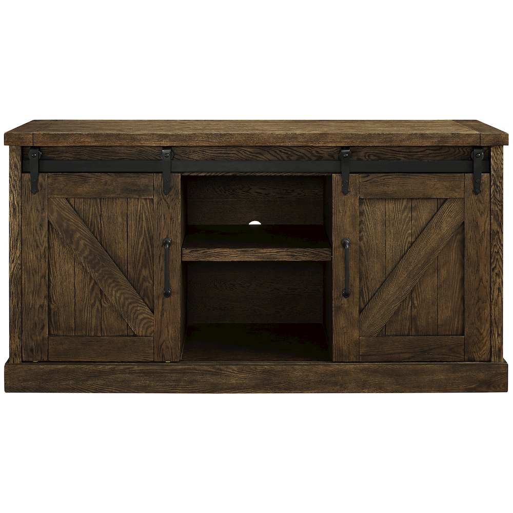 60" TV Console, Barn Door Entertainment Stand, Wood Accent Cabinet, Brown