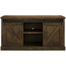 60" TV Console, Barn Door Entertainment Stand, Wood Accent Cabinet, Brown