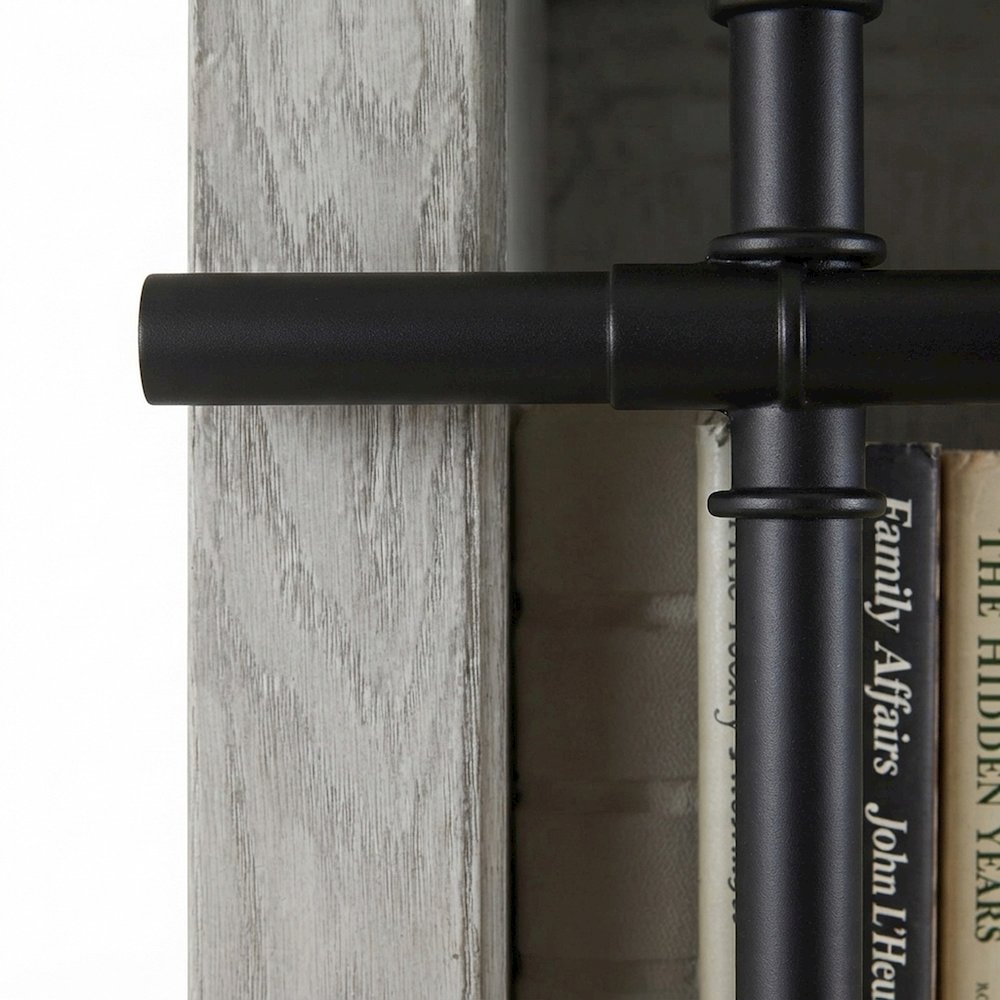 Wood Tall Bookshelf Wall with Ladder and, White weathered oak finish, 120 Inch