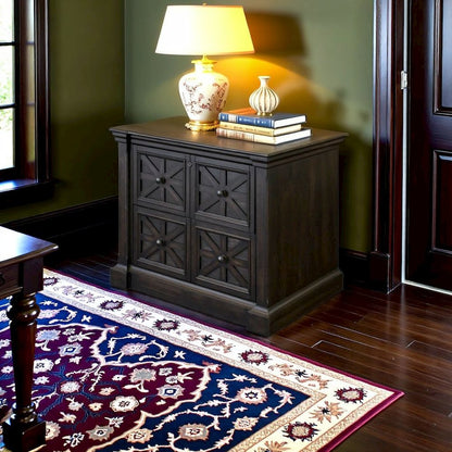 Brown Wooden Filing Cabinet with Drawers, Decorative Office Cabinet