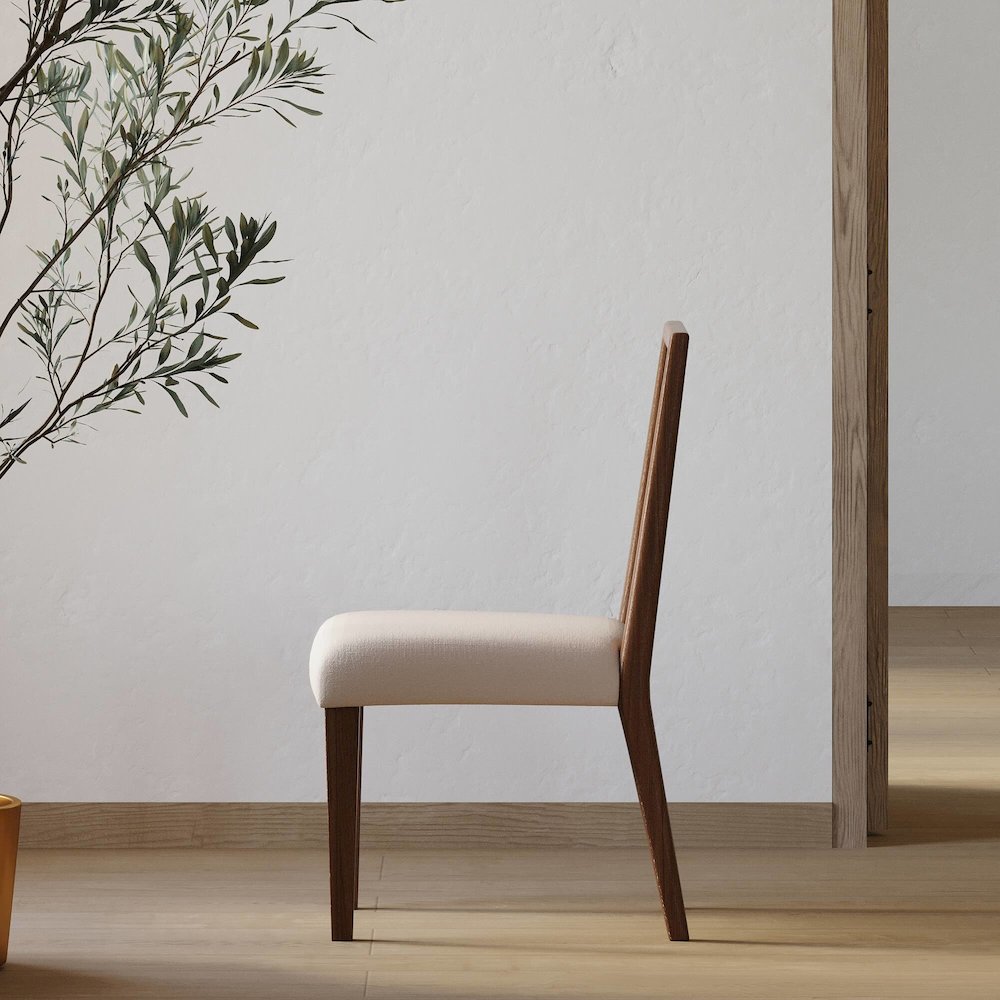 Two Wood Mid-Century Modern Kitchen Table Chairs, Dining Seats, Brown
