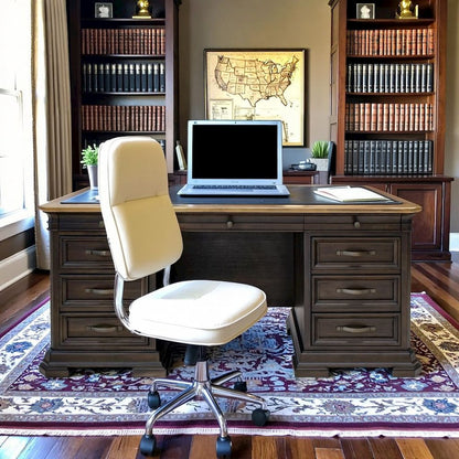 Brown Executive Desk With Drawers – Wooden Office Desk With File Storage