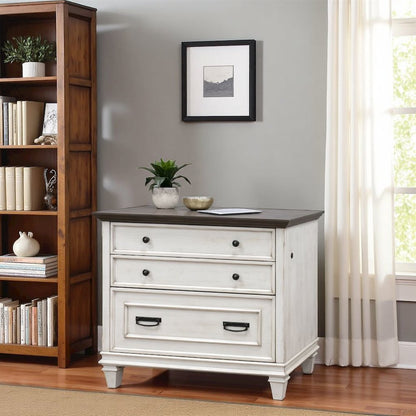 White Wood File Cabinet with Lock, 3-Drawer Lateral Filing Cabinet