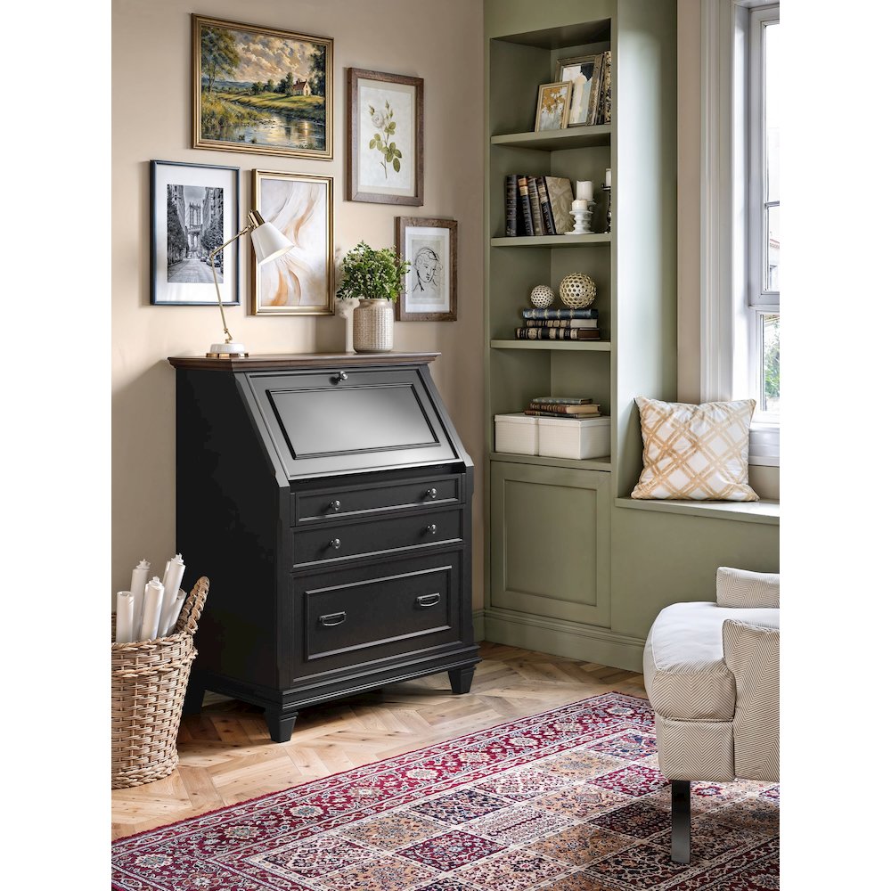 Hartford Wood Drop-Lid Secretary Desk, Fully Assembled, Black