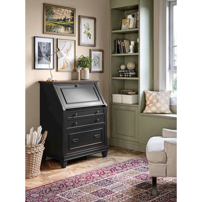 Hartford Wood Drop-Lid Secretary Desk, Fully Assembled, Black