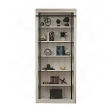 Tall Wood Bookcase with Open Shelves, Bookshelf, White weathered oak finish