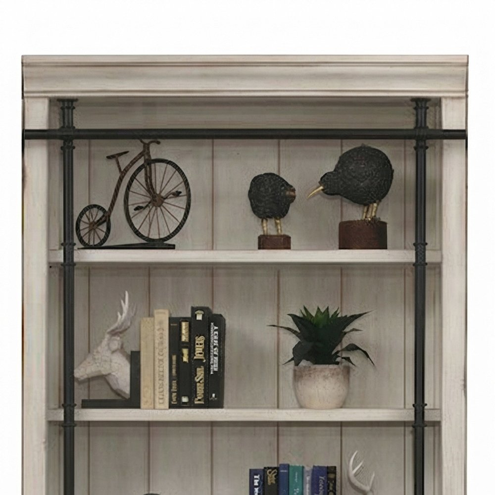 Tall Wood Bookcase with Open Shelves, Bookshelf, White weathered oak finish