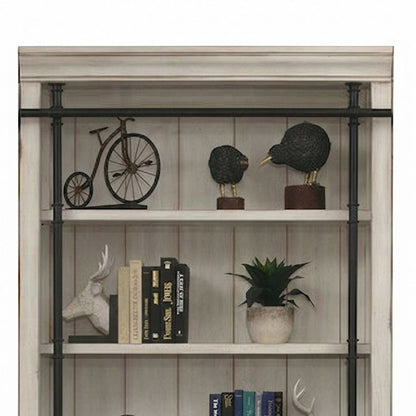 Tall Wood Bookcase with Open Shelves, Bookshelf, White weathered oak finish