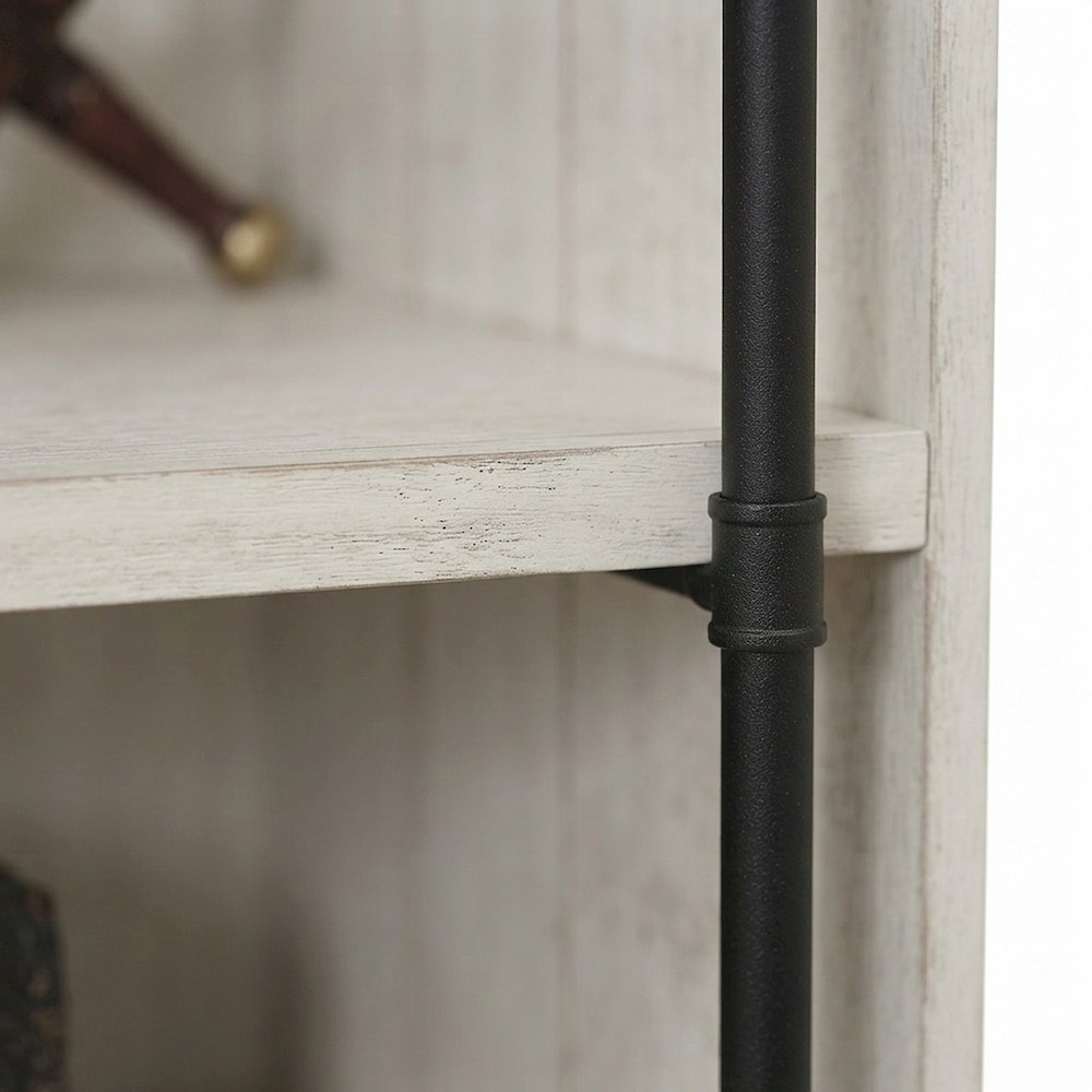 Tall Wood Bookcase with Open Shelves, Bookshelf, White weathered oak finish