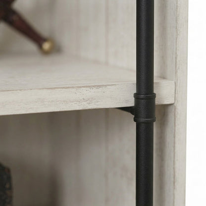 Tall Wood Bookcase with Open Shelves, Bookshelf, White weathered oak finish