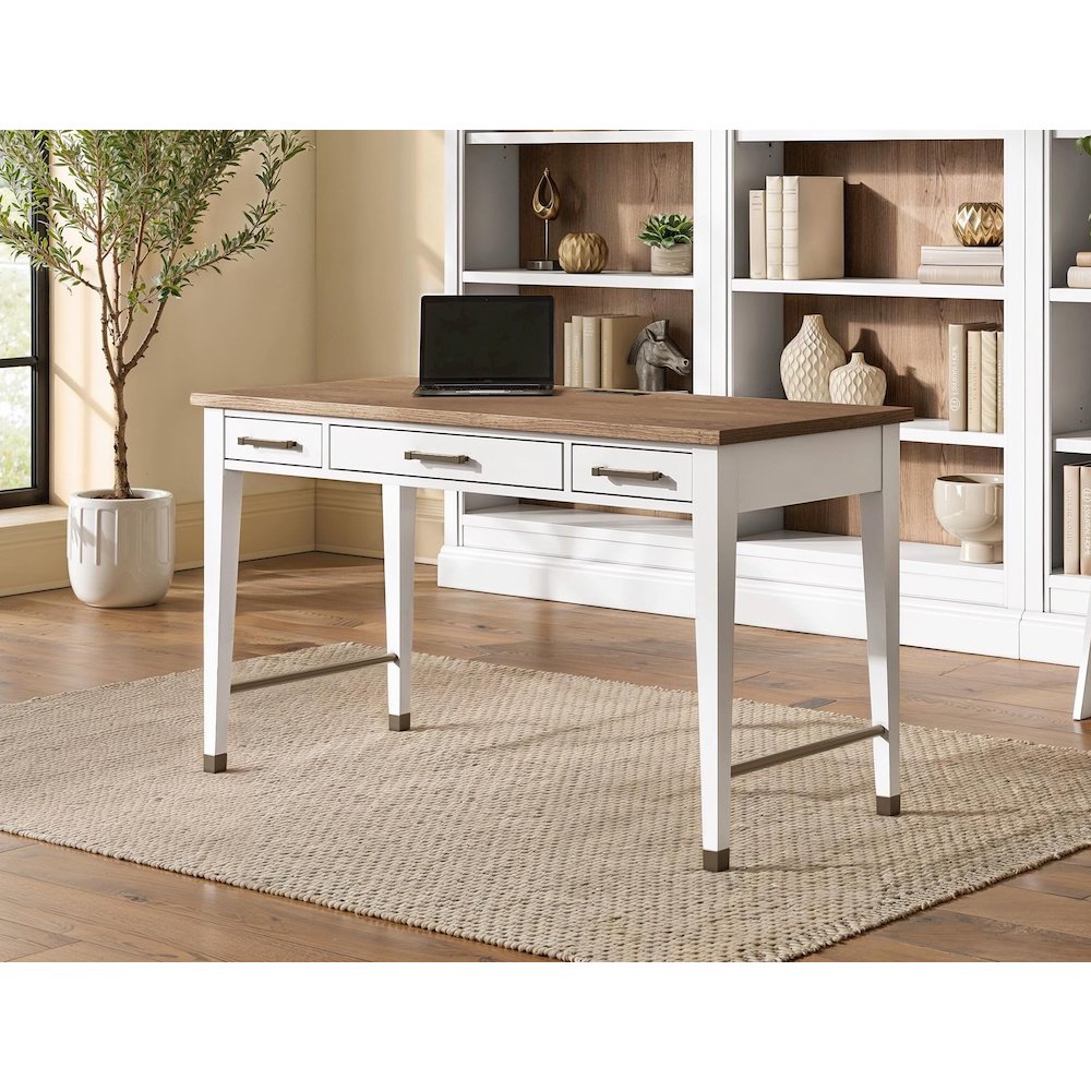 Contemporary Modern Wood Writing Desk, Office Table with Storage, White