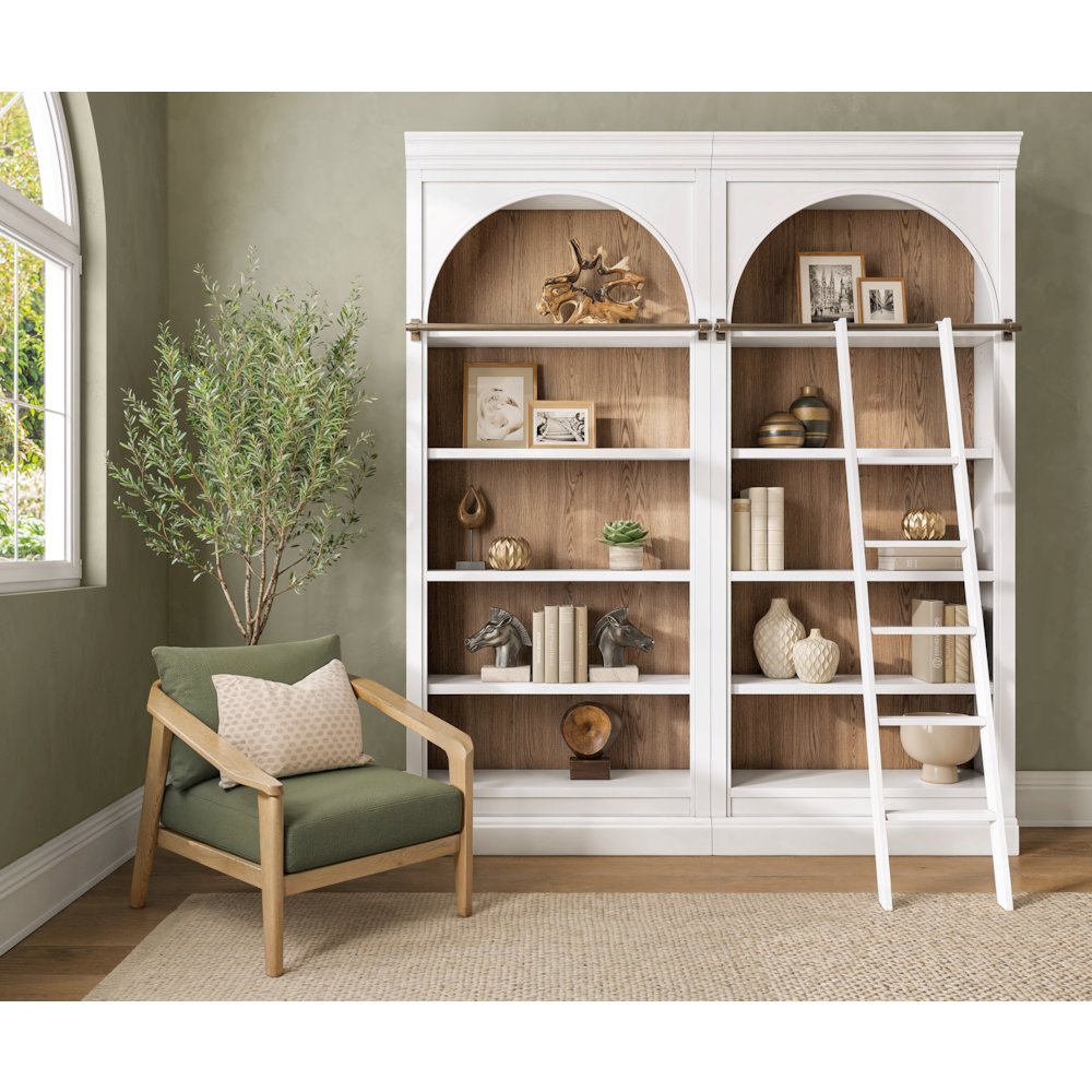 Contemporary 94" Tall Two Piece Arched Wood Bookcase Wall, Office Shelving