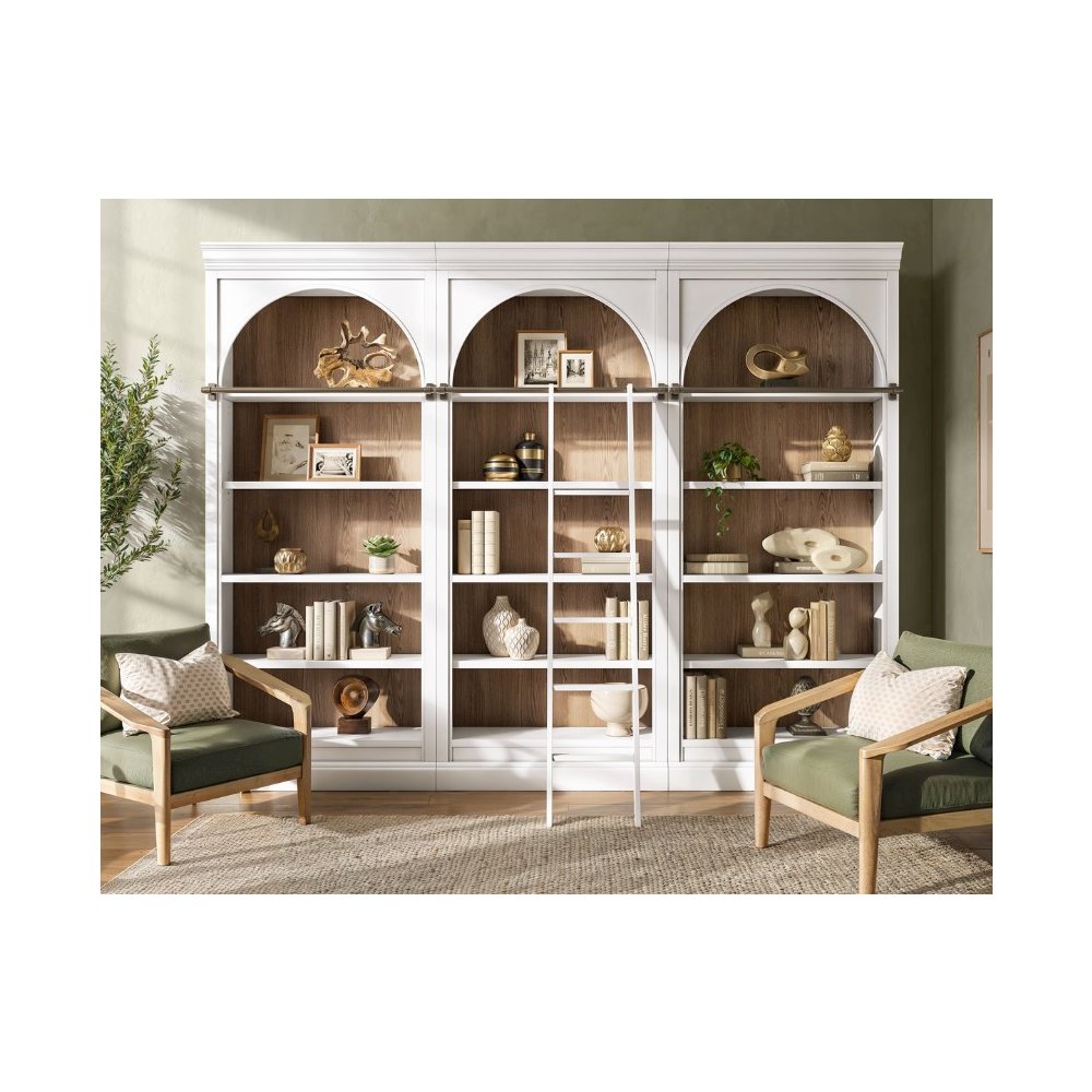 Contemporary 94" Tall Three Piece Arched Wood Bookcase Wall, Office Shelving