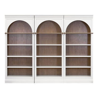 Contemporary Tall Arched Wood Bookcase with Open Display Shelves, White