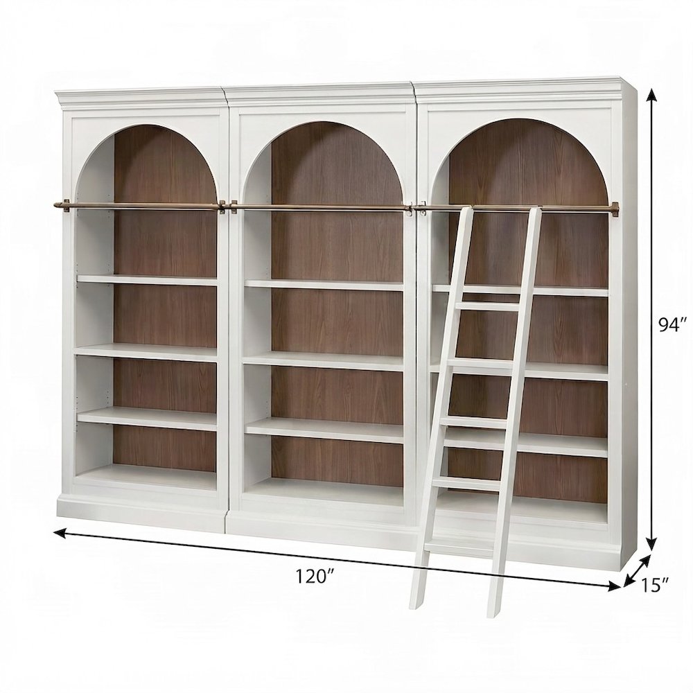 Contemporary Tall Arched Wood Bookcase with Open Display Shelves, White