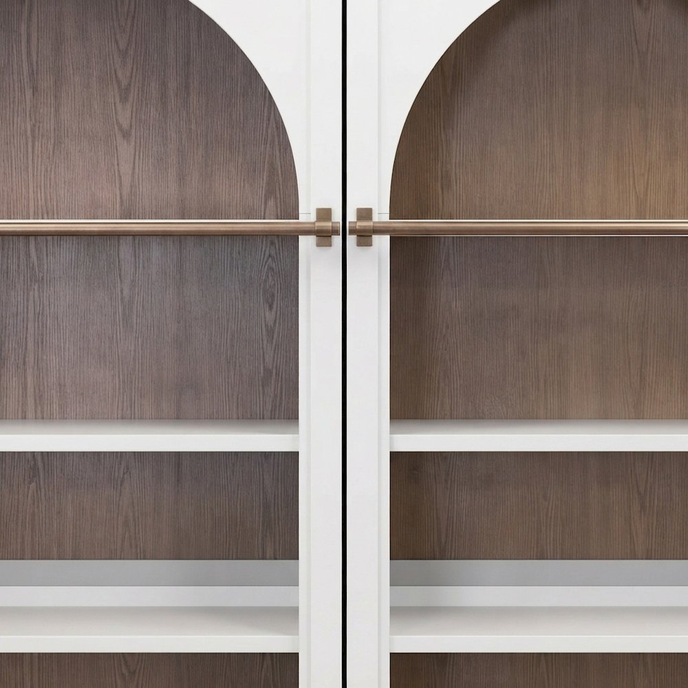 Contemporary Tall Arched Wood Bookcase with Open Display Shelves, White