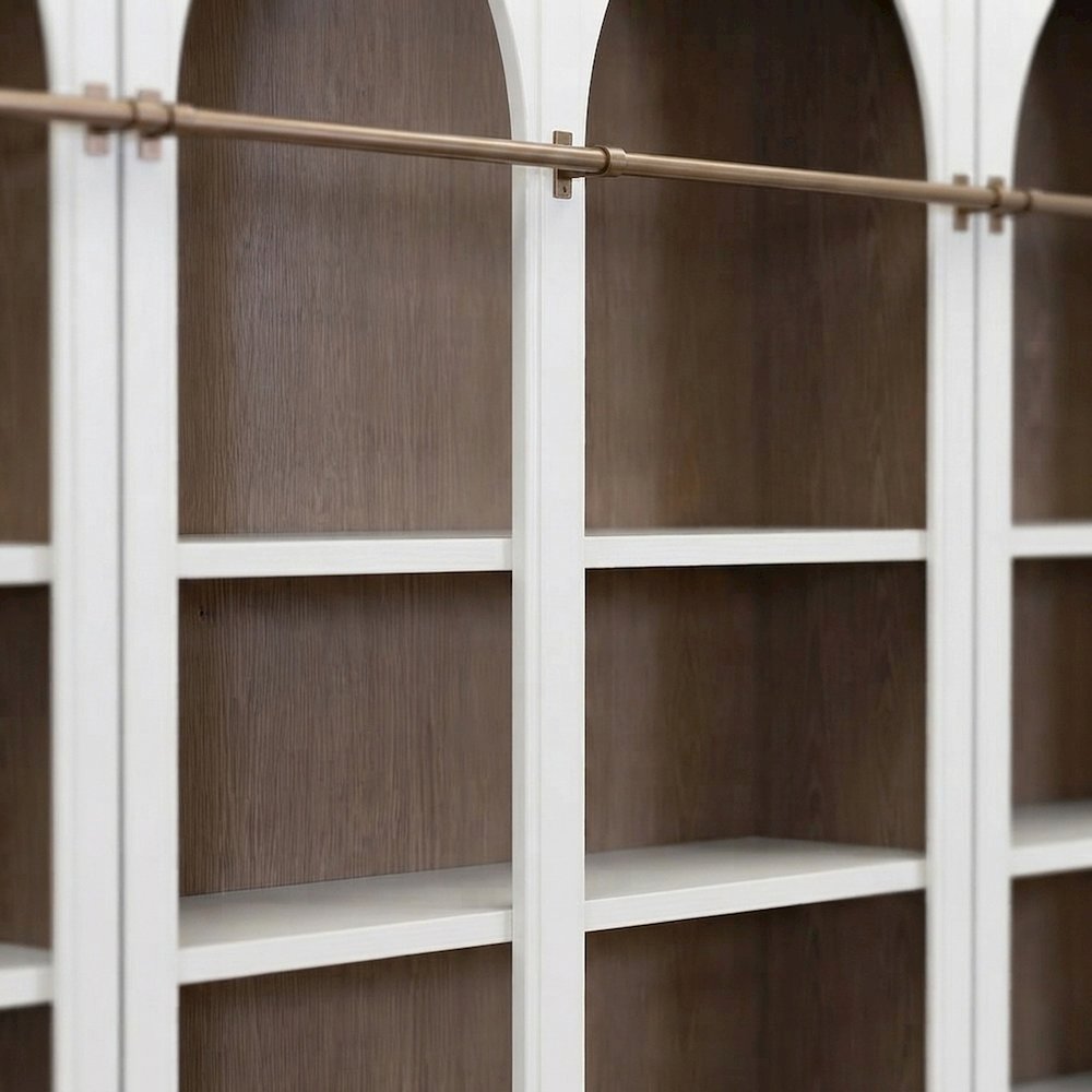 Contemporary Tall Arched Wood Bookcase with Open Display Shelves, White