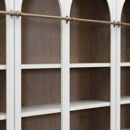 Contemporary Tall Arched Wood Bookcase with Open Display Shelves, White