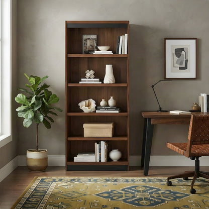 Wood Open Bookcase with Multi-Shelf Display and Book Storage, Rich Modern Brown