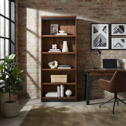 Wood Open Bookcase with Multi-Shelf Display and Book Storage, Rich Modern Brown