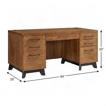 Wooden Double Pedestal Executive Desk with Drawers, Assembled, Rich Modern Brown