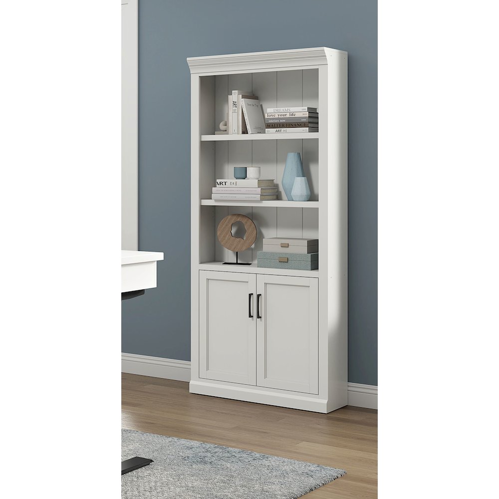 Modern Wood Lower Doors Bookcase, Office Bookcase, Office Shelving, White