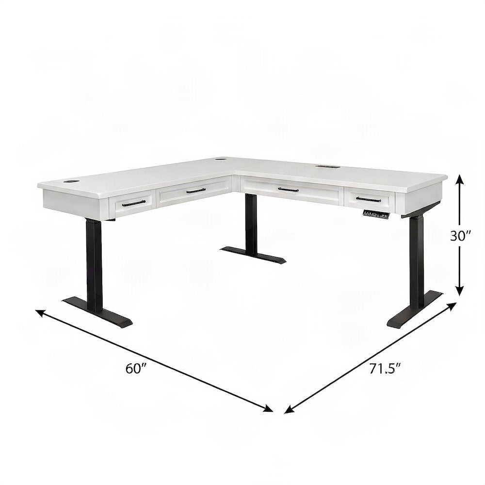 Wood L-Shaped Electric Sit Stand Desk with Return, Height Adjust, White